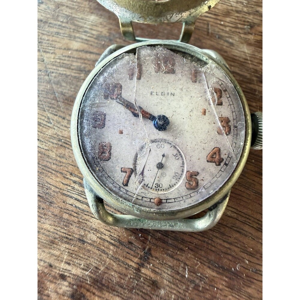Vintage Elgin WW1 Era Trench Watch With Protective Shrapnel Guard 